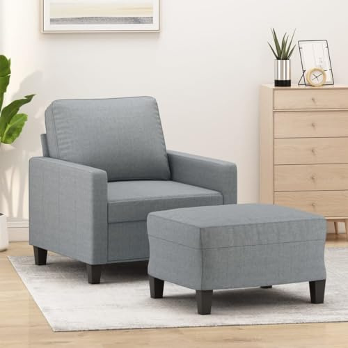 Owoxanthellate Sessel mit Hocker Hellgrau 78x77x80 cm aus strapazierfähigem Stoff, Metall-Sperrholz-Gestell, Modernes kleines Schlafsessel Design für Wohnzimmer Schlafzimmer Büro
