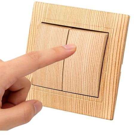 Interruptor de luz empotrado doble, botón AC en imitación de madera, de material ABS ignífugo, resistente a los golpes, resistente a los arañazos y fácil de limpiar, 1 vía de encendido/apagado