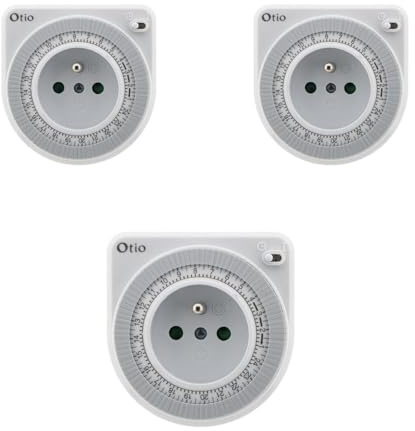 Otio - Lot de 3 Programmateurs Mécaniques - Prises Programmables - Programmation Quotidienne 24h - Design Compact Usage Intérieur - Blanc - 7,5 x 8 x 8 cm
