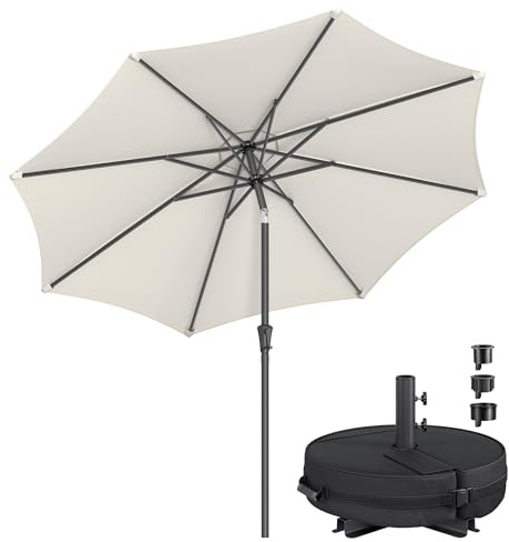 SONGMICS Sonnenschirm mit Sonnenschirmständer, Strandschirm 300 cm, UPF 50+, Schirmständer mit Sand befüllbar, für Terrasse, Balkon, Pool, beige und schwarz GPU30BE-041