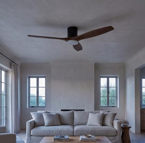FORLIGHT - Ventilatore Stem Evo Ø 1320 mm, tubo in acciaio, vetro nero, pale in legno scuro, sabbiato