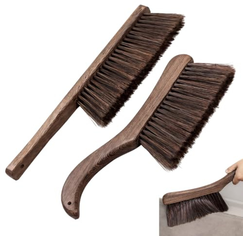 2 Pcs Wooden Hand Brush, Hand Broom Brush with Wooden Handle Soft Bristle Brushes Brown Churn Brushes for Cleaning Car Bed Furniture and Couch