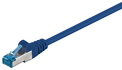goobay 92728 CAT 6a Patch Cable Ethernet Cable Double Shielded S-FTP up to 10000 Mbits, 500 Mhz, Halogen-Free Copper Cable, RJ-45 Plug, Gold-Plated Contacts, 15 m, Blue