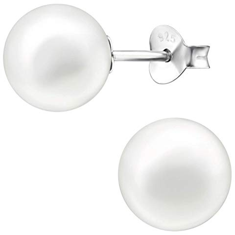 EYS JEWELRY Damen Perlenohrringe 8 mm – Weiße Perlen Ohrstecker aus 925 Sterling Silber – Zeitlos eleganter Schmuck – Geschenkidee für Frauen