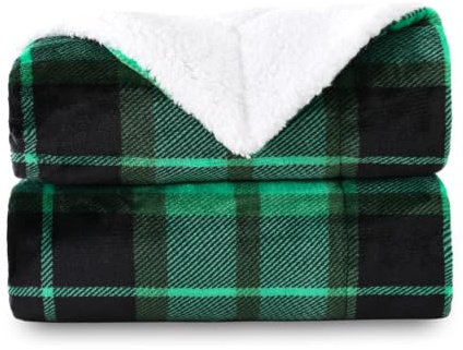 SOCHOW Karierte Sherpa Decke Kuscheldecken 150 x 200 cm, Grün | Doppelseitig Superweiche Warm Luxuriöse Sofaüberwurf Flauschige Wohndecke