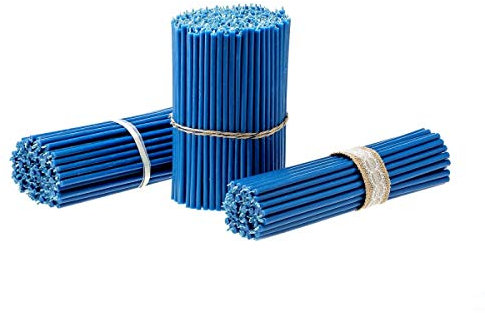 Danilovo Reine Bienenwachskerzen - Kegelkerzen Tropffrei, Rauchfrei, Lang, Dünn - Dekorative Kerzen für Kirchengebet, Dekoration oder Geburtstag - Honig-Duftkerzen 15x0,5 cm N140 (Blau, 50 Stk.)
