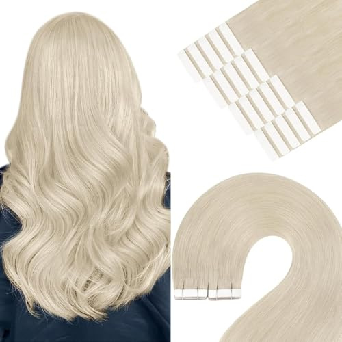 YoungSee Tape Extensions Echthaar Blond Invisible Tape Extensions Platinblond 50 cm Echthaar Extensions Tape Blond Tape Extensions Echthaar Tape in Hair Extensions Echthaar für Damen 50g 60A