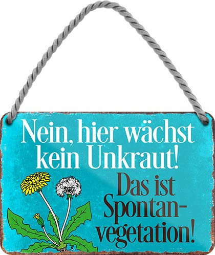schilderkreis24 – Blechschild Lustiger Spruch “Nein Hier wächst kein Unkraut.“ Deko Humor Gartenschild Garten Eingang Tor Terrasse Witziges Geschenk zum Geburtstag oder Weihnachten 18x12 cm