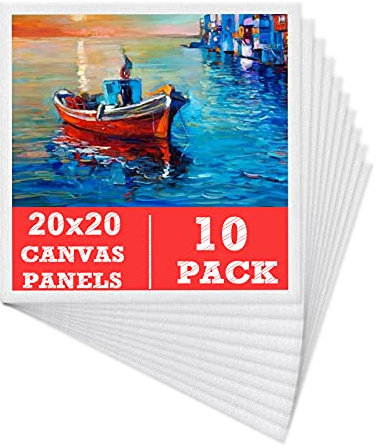 10 Packs Canvas for Painting - 20 x 20 cm(8 x 8), Blank Canvas Panels Board for Acrylic Painting, Oil Paint & Wet Water Art Media, Canvases for Professional Artist, Hobby Painters & Beginners