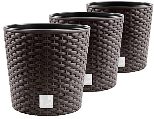 3X Blumentopf RATTO Rattan-Optik Kunststoff Topf Blumenkübel inkl. Einsatz Übertopf Umbra ⌀25cm