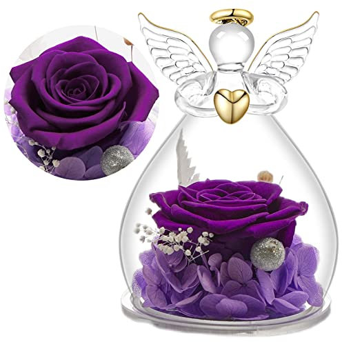 Yamonic Ewige Rose Engel Geschenke für Mama,Ewige Rose im Glas Engel Figur Geschenke für Frauen,Engel mit Rose Geburtstagsgeschenk für Frauen,Oma Geschenk,Schutzengel Weihnachten Muttertagsgeschenk