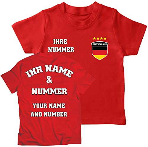 lepni.me T-shirts för Fotboll i Tyskland för Barn - Ditt Namn och Nummer Jersey - Gåvor i Fotbolls-EM eller VM 2022 (7-8 År Röd Flerfärgad)