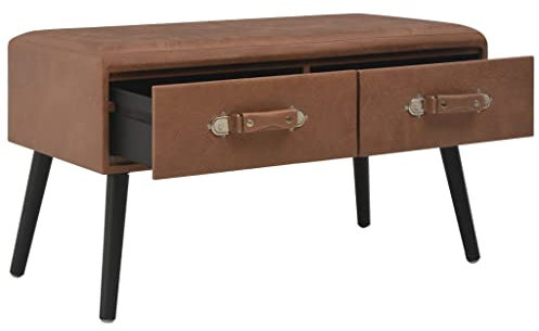 Makastle Sitzbank Sitzhocker Bettbank Polsterbank Ottoman mit 2 Schubladen, Esszimmerbank Fußhocker für Schlafzimmer/Wohnzimmer/Flur, 80 cm Dunkelbraun Kunstleder