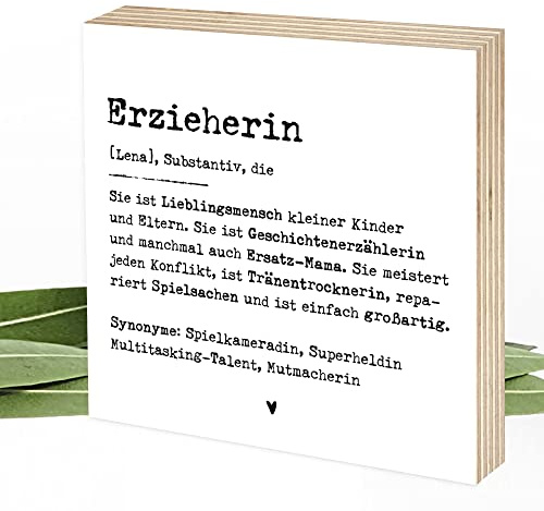 Wunderpixel® personalisiertes Holzbild Definition Erzieherin - 15x15x2cm zum Hinstellen/Aufhängen, Fotodruck mit Spruch auf Holz - Wand-Bild Aufsteller Dekoration Geschenk-Idee Abschiedsgeschenk