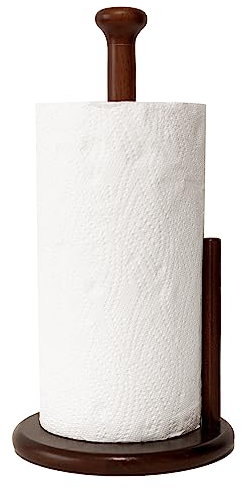 E-ROOM TREND Holz Küchenrollenhalter Freistehend | Papierhandtuchhalter Braun Kaffee Farbe Arbeitsplatte mit Gummi Holz Runde Basis Dia 18CM hoch 35CM | für Küche Esstisch Home Decor(ZJ181C)