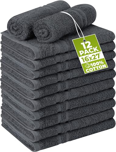 Utopia Handtücher, 100% Baumwolle, bleichfest, für Salon, Fitnessstudio, 41 x 69 cm, 12er-Packung, dunkelgrau