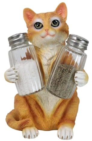 Ebros Gift Salière et poivrière en verre motif chat en fourrure - 21 cm de hauteur - Décoration pour la cuisine et la salle à manger - Orange tigré