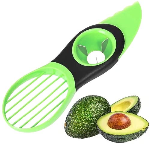 ProBytes Avocado Cutter-Slicer - Multifunctional Fruit Chopper/Stoner, ABS Body, PVC Safety Knife, Rubber Grip, Steel Pitter Blades, Cut-Remove Seed-Slice, Easy Use, Kiwi, Mango, Melon - Green 1 Pc