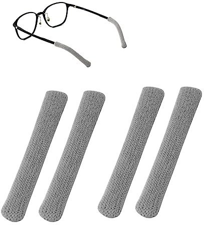PEUTIER 4pcs Eyeglass Ear Cushions, Soft Knitted Cotton Anti Slip Temple Pads Eyeglass Temple Tips Eyeglass Ear Pads Eyewear Retainer Glasses Arm Sleeve for Sunglasses Glasses Reading Glasses (Gray)
