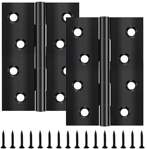 Yeepeo 2 Stück Scharniere Klappbar 100 × 70 × 1,5mm, Schwarz Edelstahl Scharnier Klavierband Scharnieren Klein Scharnierband, Türscharnier für Türen Fenster Schränke mit 16 Stück Schrauben