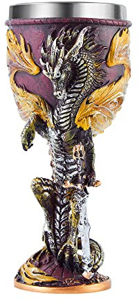 OTARTU Medieval Flame Dragon Goblet Stainless Steel Dungeons and Dragons Gift Chalice Wine Goblet 210ml (Flame Dragon)