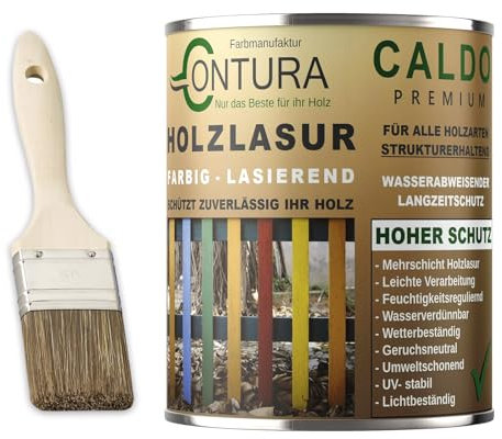 Contura Holzlasur 750ml. Langzeitschutz Lasur + Pinsel Holz Außen Dauerschutzlasur Holzfarbe (Dunkelbraun - 10.30)