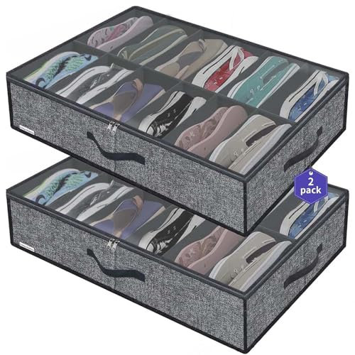 RYJYQYX Bettkasten Aufbewahrung Foldable für Schuhe Aufbewahrung, Unterbett Aufbewahrungsbox mit transparenter Deckel, Unterbett Aufbewahrungsbox für Schuhe,Kleidung,Stiefel,Spielzeug,Taschen,B-2Pcs