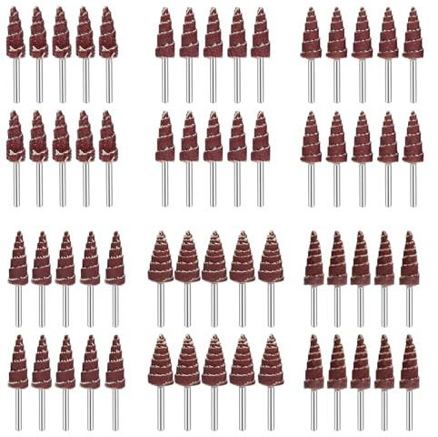 SUNJOYCO 60 PCS Abrasive Flap Wheel Sander, 1/8 Round Shank Cone Shape Abrasive Sandpaper Grinding Head Rotary Tool for Polishing, Die Grinder Flap Wheel for Drill, 80, 120, 240, 320, 400, 600 Grit