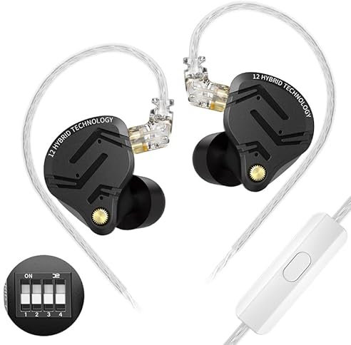 Yinyoo KZ ZS12 PRO X Cuffie con Microfono,4 Accordatura dell'interruttore Auricolari con Filo,1DD 5BA In Ear Monitor,Cuffie DJ stereo per bassi profondi con Cavo Staccabile Placcato in Argento a 2 pin