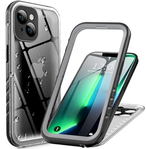 Cozycase IP68 wasserdichte Military Soßfeste Hülle für iPhone 13 Clear 360 Grad Komplettschutz Panzerhülle Outdoor Waterproof Full Armor Case Staubschutz Rundumschutz Baustellen Wasserfest Handyhülle