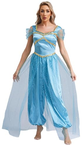 iiniim Damen Bauchtanz Kostüm Glitzer Body Overall Arabische Prinzessin Kostüm Bauchtänzerin Indische Tanzkleidung Halloween Karneval Partykleid Blau See XXL