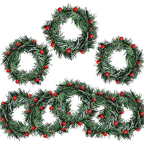 Lapyyne 8 STÜCKE Stechpalme Beere Kerze Ring Kleine KüNstliche Rote Beeren Kiefern Nadeln Kranz für Weihnachten Girlande Ornamente Dekor