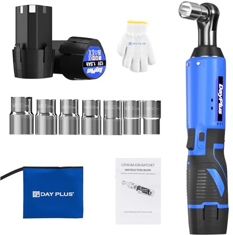 Powerful Cordless Ratchet Wrench Kit - 12V 3/8 Ratchet Wrench with Fast Charger, 2 * 1500 mAh Battery & 7* Socket SetIncluded - for Car Repair, Pipeline Maintenance, and DIY Projects