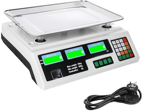 88lb LCD Electronic Price Computing Scale, 40kg x 2g Digital Price Scale LCD Digital Commercial Food Weight Scale