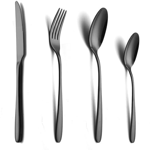 COPOTIO Juego de cubiertos negro para 6 personas, Cubertería acero inoxidable 24 piezas, con cuchara cuchillo tenedor