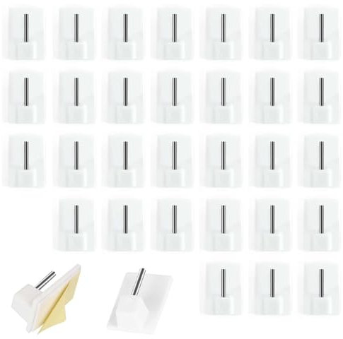 Gudemoore 30 Pcs Adhésifs pour Rideau, Support Tringle Sans Perçage en Plastique, Accroche Autocollants pour Cuisine, Bain (Blanc)