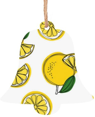 Lot de 4 décorations de Noël en bois en forme de cloche avec motif de citron - Décoration de Noël à suspendre