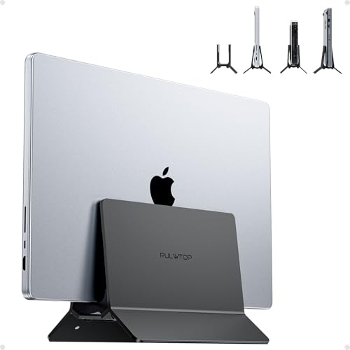 PULWTOP Supporto verticale per computer portatile, supporto verticale in alluminio, con supporto regolabile, compatibile con laptop, MacBook Air, Pro, tablet, supporto per laptop per Mac Mini, Nero