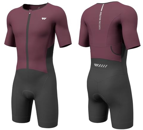 Wulibike Combinaison de Triathlon pour Homme Trisuit Manches Courtes, Haute Élasticité Respirante à Séchage Rapide Tri Suit Costume de Triathlon pour Homme Course et Compétitions de Triathlon, rouge