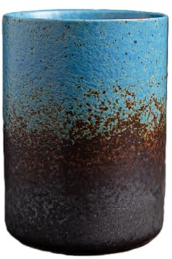 YlobdolY 200ml Ceramic Tea Cup, Kiln Glazed Stoneware Cylinder Chinese Kungfu Teacup with No Handle, Vintage Latte Cups Coffee Mug Espresso Mugs, Asian Drinking Cups for Adults Blue Brown