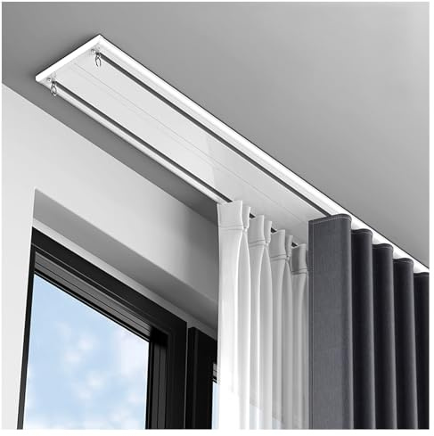 Glide Curtain Track 120/170/250/350/470/500cm Ceiling Mount For Curtain Rail RV Room Divider Ceiling Curtain Rod Double Track For Curtains(White,100cm)