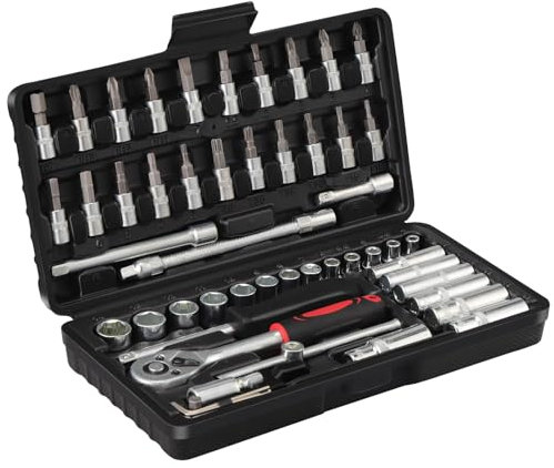 Lot de 53 douilles à cliquet 1/4 en acier CR-V, barre d'extension métrique et embouts pour bricolage, réparation automobile et ménage