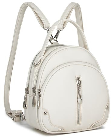 Miss Lulu Damen Handtasche Mini Rucksack Kleiner Eleganter Cityrucksack für Frauen Leichter Reiserucksack mit Abnehmbarem Riemen und 4 Reißverschlusstaschen