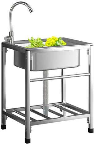 ZJDCQGS Stainless Steel Single Bowl Freestanding Utility Sink Outdoor Camping Garden Sink for Washing