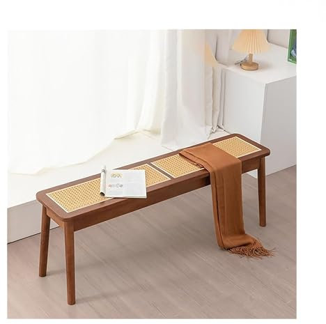 Rattan-Bank für Esszimmer, Massivholz, Bettbank, Bauernhaus-Hocker für Schlafzimmer, Wohnzimmer, Flur, Küche, Eingang, Korridor, Schwarz, 100 x 29 x 44 cm
