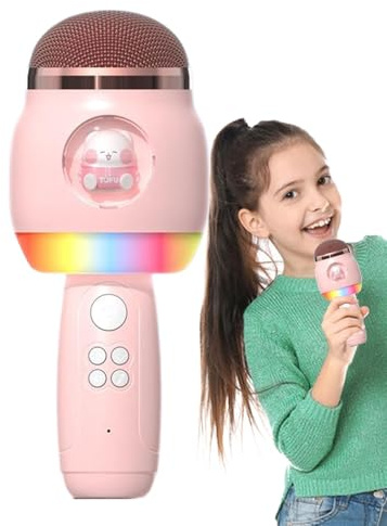 lisutupode Miccici di karaoke, microfoni wireless per karaoke | Cartoon Kids Wireless Microfono con luci a LED - Forniture di canto portatili, altoparlante per bambini per bambini adulti