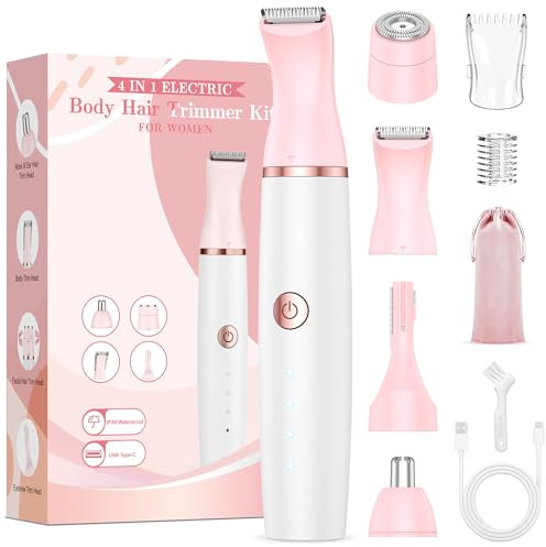 Rasierer Damen Gesicht, Intimrasierer für frauen: Gesichtshaarentferner für Frauen, 4-In-1 Damenrasierer Elektrisch für Gesicht Bikinizone Bein, Gesichtsrasierer & Bikini Trimmer für Frauen