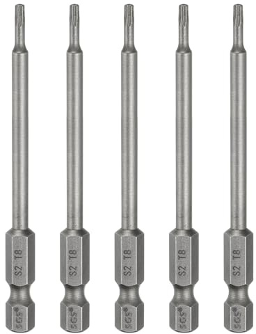 QUARKZMAN 5 Stück T8 Torx Bit Set Schraubendreher Bitsatz 1/4 Zoll Sechskantschaft 80mm Lang Magnetisch Hex Sechskant Ohne Loch Spitze Bohrer Bits S2 Stahl für Torx Schrauben Werkzeug