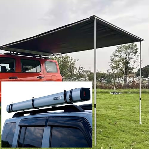 CSPJPIZIYB Toldo para Coche, Toldo Lateral con Carcasa de Aleación de Aluminio, Toldo para Vehículo con Lámpara, Toldo para SUV Resistente Al Viento, A la Lluvia y Al Sol(Silver,200x300cm)