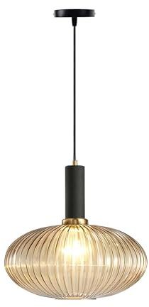 EKSED Lámpara Colgante Moderna de Vidrio Estriado con Casquillo E27, Lámpara de Techo para Isla de Cocina, Comedor y Dormitorio (Ámbar, 30cm)